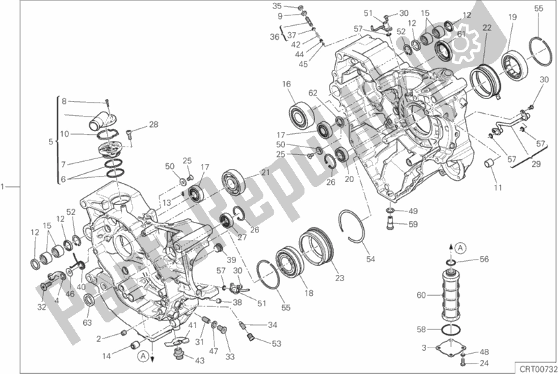 All parts for the 010 - Half-crankcases Pair of the Ducati Diavel Xdiavel Thailand 1260 2016